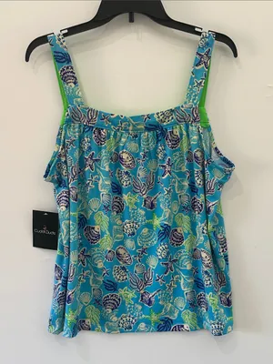 Cuddl Duds Pajama Set Cozy 2pc Tank Top Shorts NEW Blue Seashells Large thumbnail 4