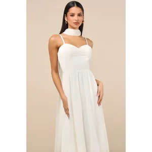 NEW Lulus Irresistibly Darling Ivory Chiffon Midi Dress and Scarf Set Large thumbnail 4