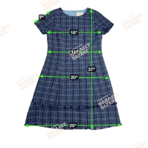 Sail to Sable Tweed Short Sleeve Shift Dress Tiered Hem Navy Blue/Green Size 6 thumbnail 9