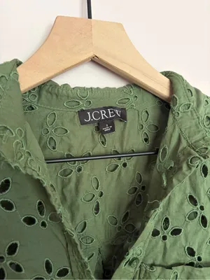 J. Crew Olive Green Spring Garden Eyelet Button-up Blouse thumbnail 3