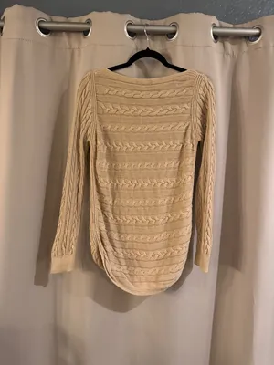 Ralph Lauren Tan Cable-Knit Scoop Neck Sweater thumbnail 2