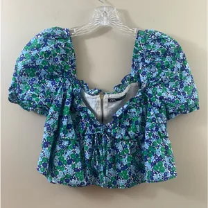 Zara Floral Peasant Ruffle Cropped Top thumbnail 2