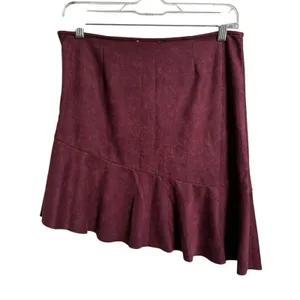 Charlotte Russe Burgundy Faux Suede Flounce Skirt Asymmetrical NWT Small Western thumbnail 6