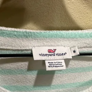 Vineyard Vines Medium Light Green Striped Terry Cloth Swim Cover Up Shirt thumbnail 2
