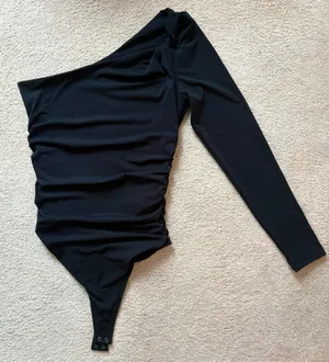 Abercrombie & Fitch Ruched One Sleeve Bodysuit Black thumbnail 1