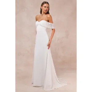 NWT Lulus Beloved Beginning White Embroidered Off-the-Shoulder Maxi Dress Sz XS thumbnail 3
