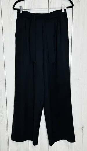 LULULEMON Noir Pant Women Sz 10 Wide Leg Tie Elastic Waist Black Slash Pockets thumbnail 1