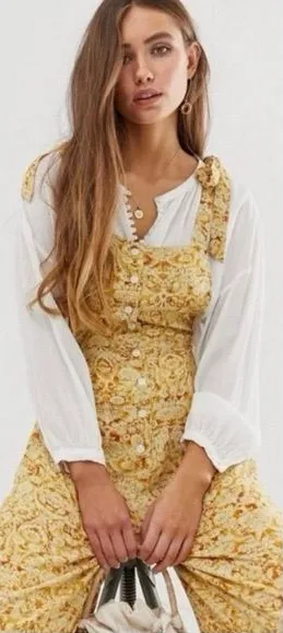 Free People Sugar Sands One Piece Honey Boho Wide Leg Jumpsuit XS Tie Strap thumbnail 1