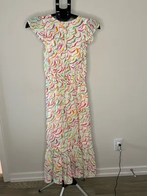 Hatley Colorful Ab Print Midi Dress XS Modal Flutter Sleeve | Smocked Waist thumbnail 2
