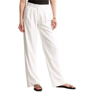 Abercrombie & Fitch NWT 28 White Wide Leg High Rise Linen Sloane Trousers Pants thumbnail 3
