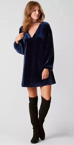 Free People Dress Velvet Mini Long Sleeve thumbnail 1