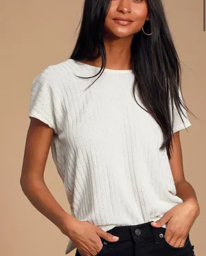 Lulus Jayde Cream Ribbed Knit Tie Back Top thumbnail 1