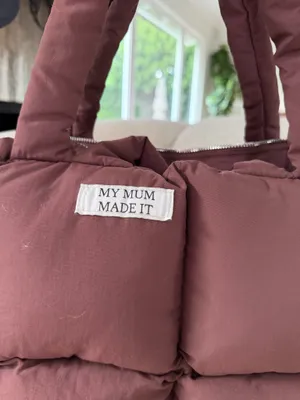 RARE My Mum Made It Pillow Tote Puffer Bag Burgundy Brown Quilted Puffy Tote Sold Out Scandi Style thumbnail 2