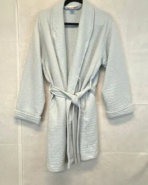 VICTORIA'S SECRET Robe Women’s Large Light Blue Cotton Blend Belted Waffle‎ Knit thumbnail 1