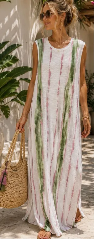 ATM Anthony Thomas Melillo Slub Cotton Paintstroke Stripe Maxi Dress XL🧡 thumbnail 1