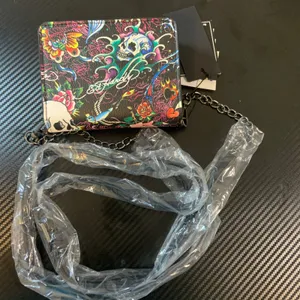 Ed Hardy Crossbody Wallet Women Small BlackNWT Tattoo Skull Floral Vegan Faux thumbnail 4