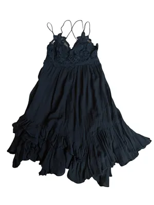 Free People One Black Lace Boho Mini Dress Ruffle Hem Sweetheart Small Women's thumbnail 1