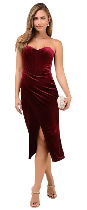 Lulus Masterfully Flirty Berry Red Velvet Bustier Midi Dress size XS NWT thumbnail 1