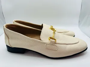 Mango MNG Leather Horsebit Loafers Ivory Pebbled Gold Bit Classic Preppy Quiet Luxury Slip On US 6 thumbnail 2