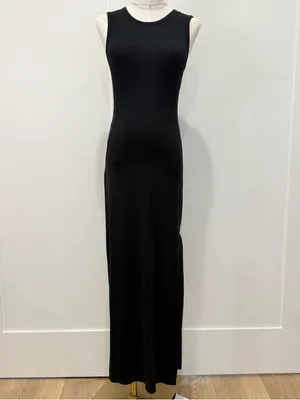 Quince Tencel Tank Maxi Dress Small Black Slit Minimal Vacation Classic Chic thumbnail 4