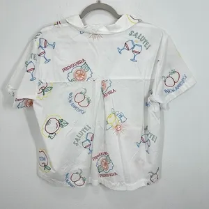Jane‎ and Delancey White Embroidered Fruit Wine Sun Button Up Shirt Beachy Vacay thumbnail 11