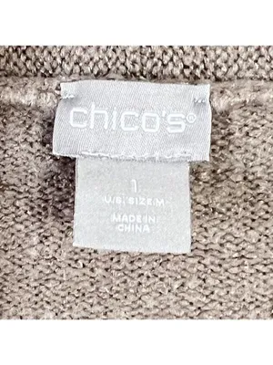 Chico's Open Front Faux-Pearl Cardigan Sweater Size 1 Medium Wool Blend Brown thumbnail 7