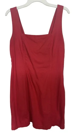 Old Navy Linen Blend Red Sleeveless Mini Dress Large Square Neck Smocked thumbnail 1