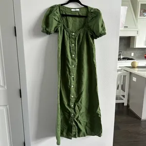 SLEEPER Brigitte Button Down Olive Green Midi Dress in Size Small thumbnail 4