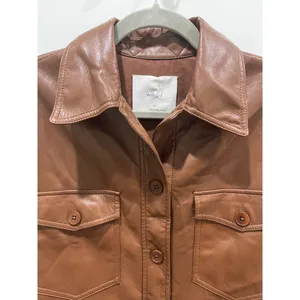 NWT Wilfred Aritzia Cognac The Ganna™ Shirt Jacket Vegan Leather Sz XS thumbnail 3