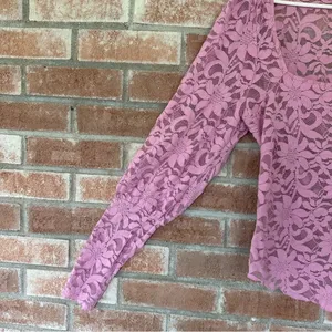Intimately Free People Long Distance Floral Lace Shirt Women’s Large Pink Angel thumbnail 5