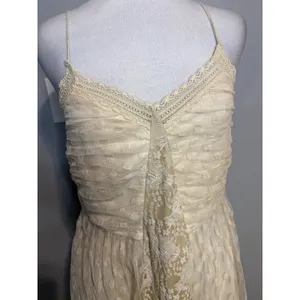 Ryu Cream Whimsical‎ Lace Swiss Dot Tulle Midi Dress Smocked Back NWT Large thumbnail 2