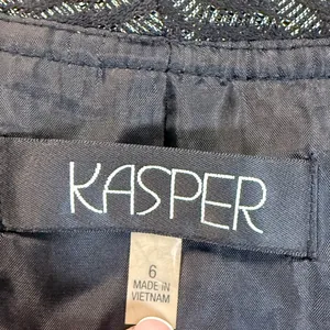Kasper Womens Metallic Silver Black Zebra Print Ruffle Open Front Jacket Size 6 thumbnail 6