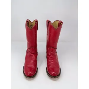 Justin Womens Western Boots Red Leather Mid Calf Pull On Cowgirl Roper US 5.5 B thumbnail 3