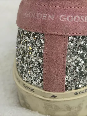 Golden Goose Hi Star Sneakers - Silver Glitter & Pink Suede Star (Size 38) thumbnail 8