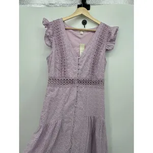 Miami Womens Lavender Purple Maxi Dress Size L‎ NWT Button Down Eyelet Coquette thumbnail 8