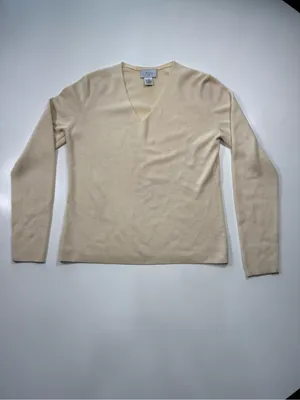 Ann Taylor Cashmere Wool Blend Ivory V-Neck Sweater thumbnail 2