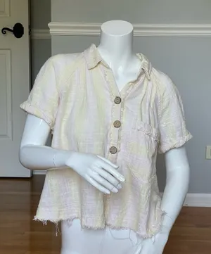 We The Free Linen Blend Gauze Button Shirt Large thumbnail 1