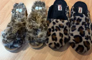 H&M Fuzzy Leopard Print Slippers thumbnail 1
