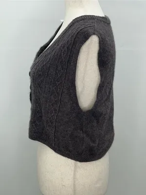 Free People Women’s 100% Cashmere Cable Button Front Knit Sweater Vest Large thumbnail 3