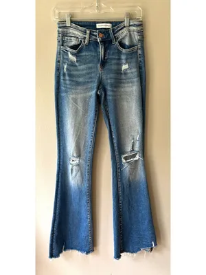Vervet Flying Monkey Sz 25 mid-rise flare jeans distressed & raw hem pockets thumbnail 2