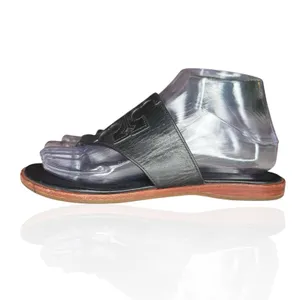 Tory Burch Jamie Size 6.5 Full Logo Thong Sandals‎ Black Leather S/N 48275 thumbnail 6