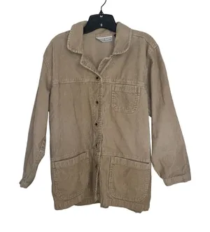 Dress Barn Vtg 90s Tan Wide Wale Corduroy Chore Coat Patch Pocket Barn Jacket M Work Wear thumbnail 1