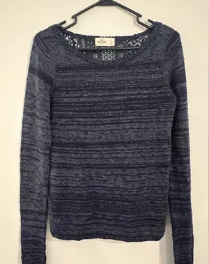Women Hollister Navy Blue Sparkle Lace Back Sweater Size Small thumbnail 1