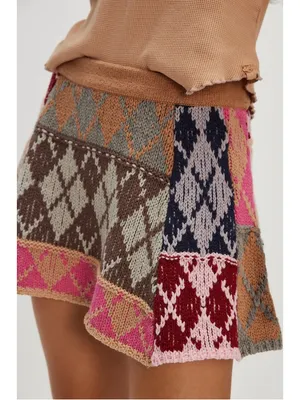 Free People After School Mini Skirt Size Small Pink Combo Flare Sweater Knit thumbnail 3