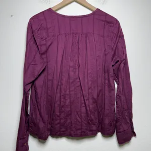 Anthropologie Maeve Women 100% Cotton Blouse L Purple Gelise Pintuck Military thumbnail 6