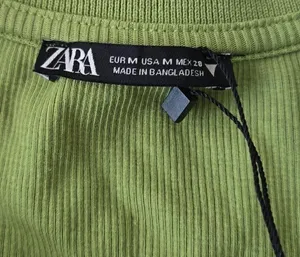 NWT Zara Green Ribbed Crop Top long sleeve collar medium thumbnail 3