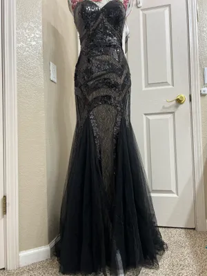 NWT Jovani Strapless Black Sequin Lace Tulle Mermaid Evening Dress Size 2 thumbnail 4