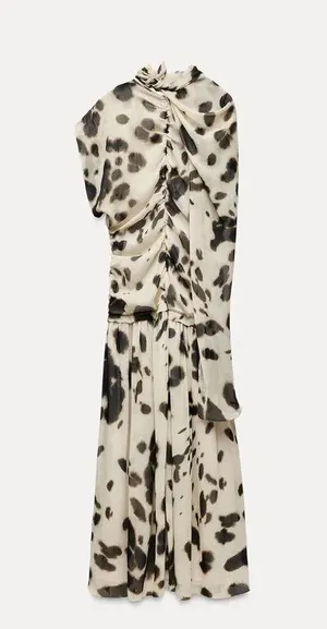 Zara dress voluminous maxi animal print kimono scarf layered casual boho thumbnail 14