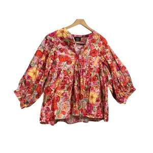 VICI Red Floral‎ Babydoll Top Medium 3/4 Balloon Sleeve Empire Waist Size M thumbnail 10