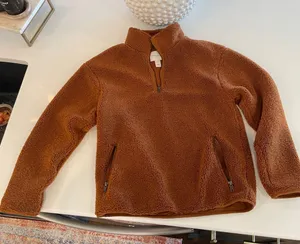 Daily Ritual Burnt Orange Sherpa Teddy Bear Pullover Quarter Zip Jacket. thumbnail 1